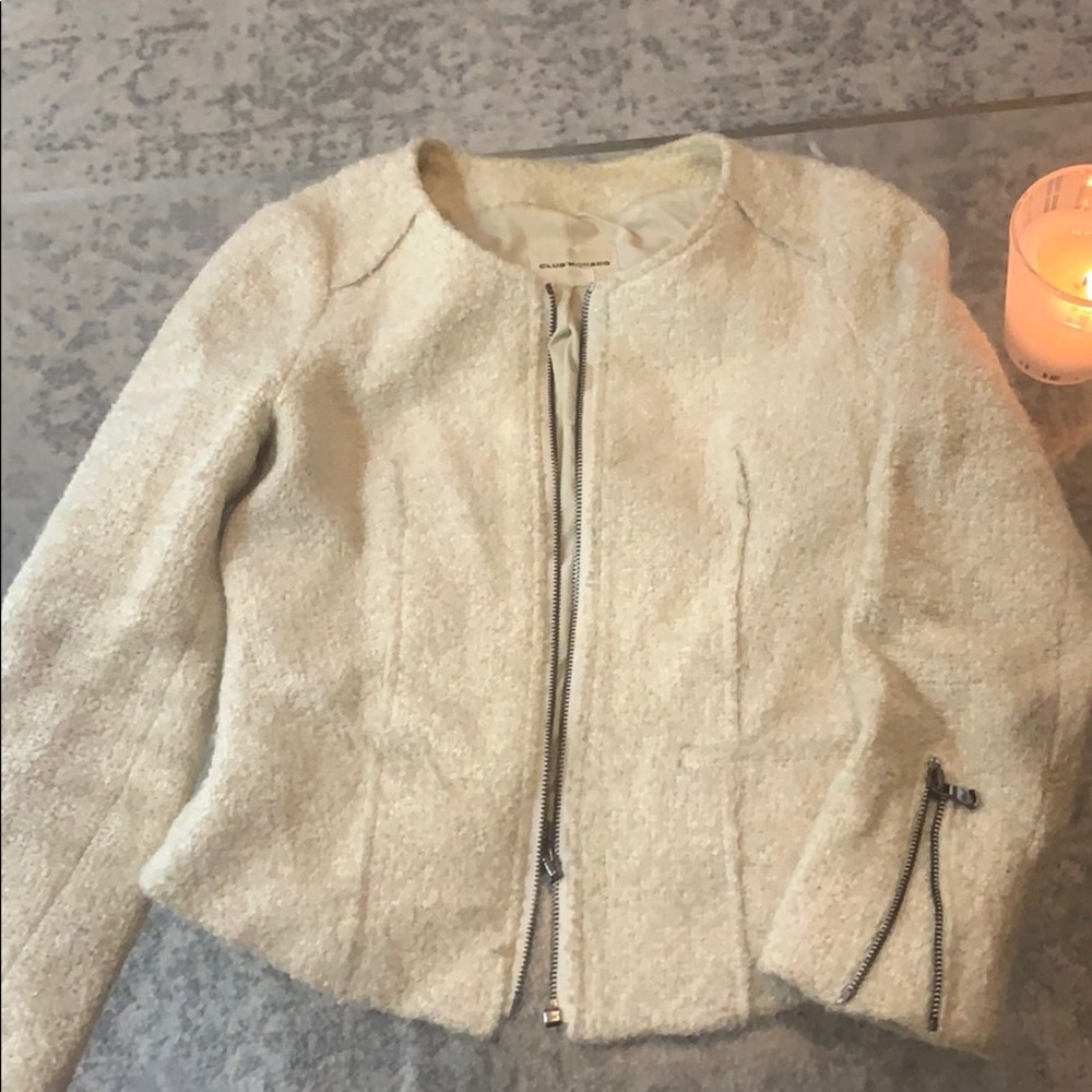 Club Monaco white Boucle zipper jacket